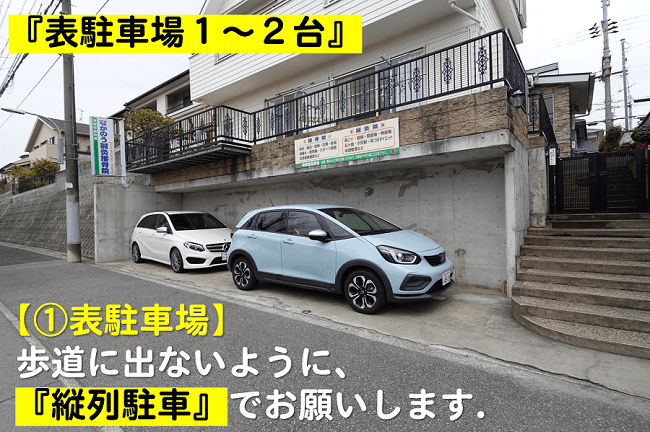 なかのう鍼灸接骨院では歩道にはみ出ないように縦列駐車でお願いします