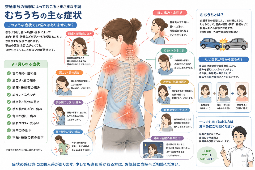 むち打ちの主な症状イラスト