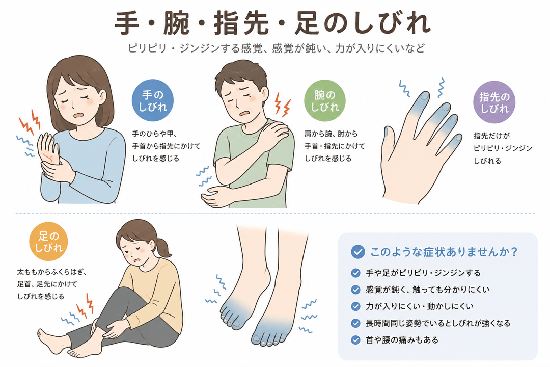 手・腕・指先・足のしびれを表したイラスト